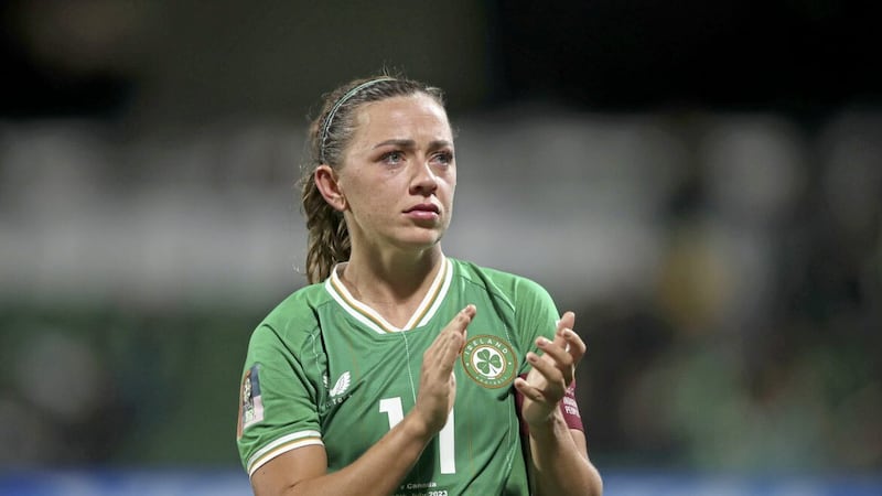 Ireland&#39;s Katie McCabe applauds the crowd after their 2-1 loss to Canada 