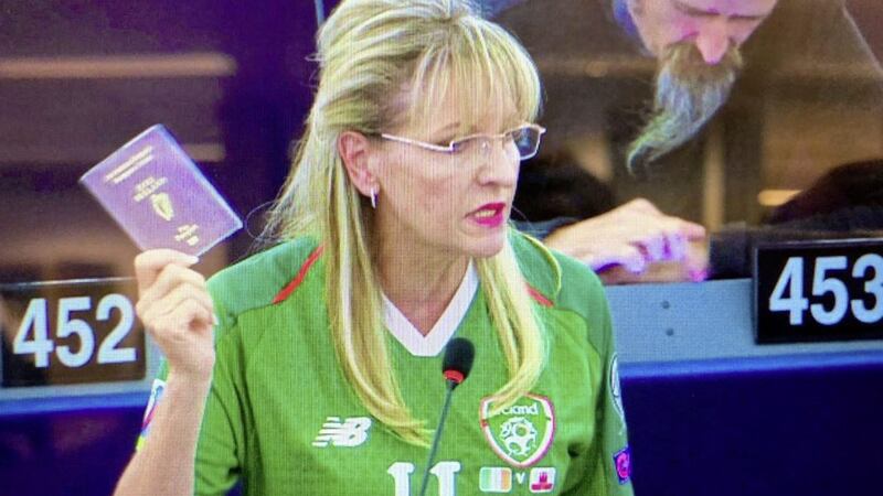 Martina Anderson wore the Ireland jersey during a debate in the European Parliament 