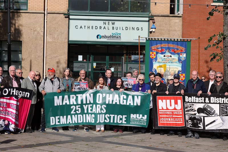 Gathering to mark 25th anniversary of murder of journalist Martin O’Hagan hears fresh calls for release of report on police handling of case