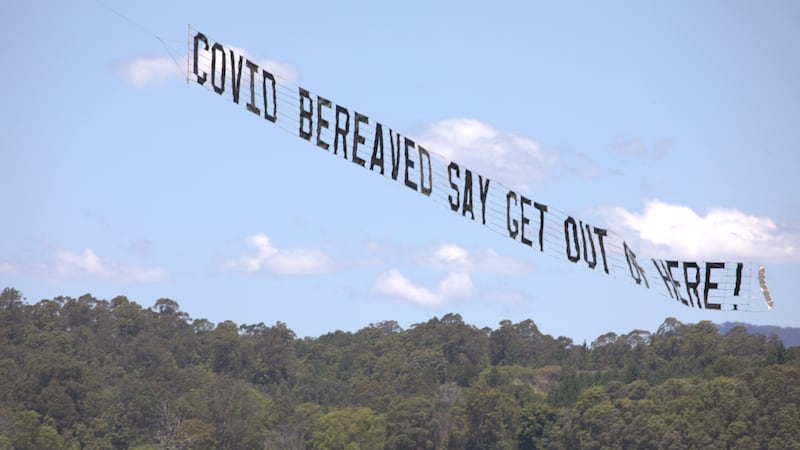 The plane bearing a 35ft banner circled the Australian camp for two hours on Tuesday.