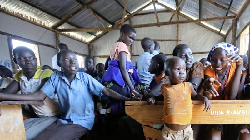 Pupils at Awich Nursery and Primary School in Palabek refugee camp in northern Uganda 
