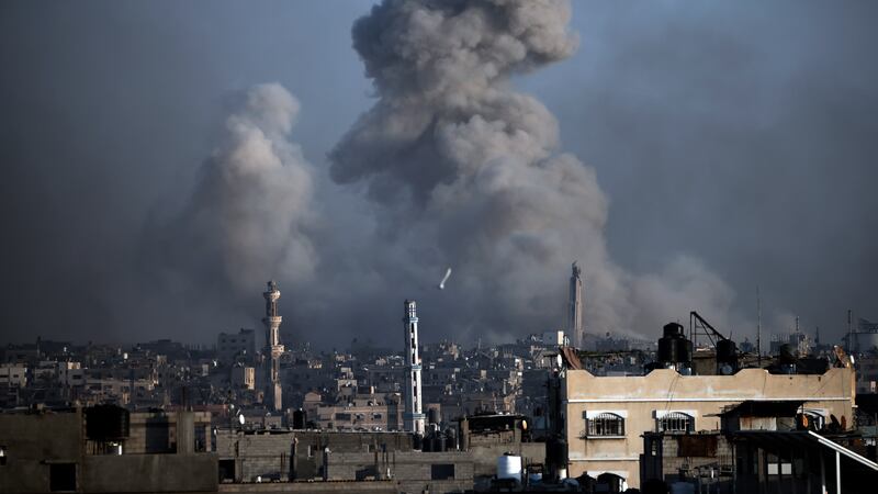 Smoke rises following Israeli bombardments in Khan Younis, southern Gaza Strip (AP Photo/Mohammed Dahman)