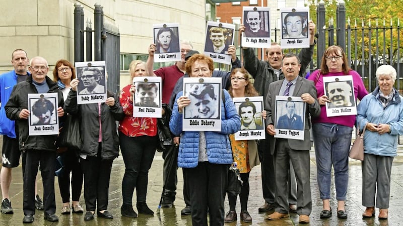 Relatives of the Ballymurphy massacre victims outside Belfast Coroners Court in 2019. Photo: Alan Lewis, PhotopressBelfast.co.uk 