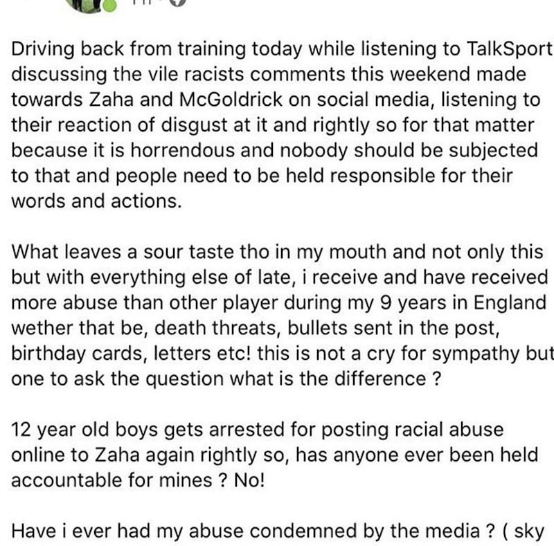 James McClean&#39;s comments were posted on his Facebook account.  