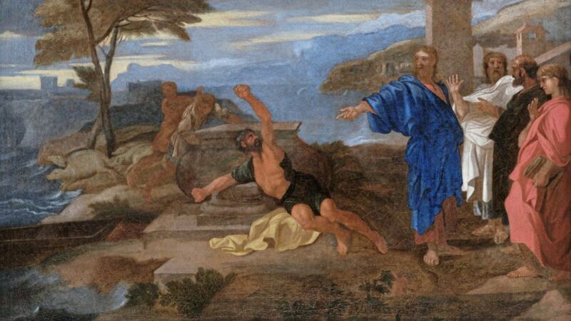 French artist S&eacute;bastien Bourdon&#39;s 1660 painting La gu&eacute;rison du D&eacute;moniaque shows Jesus healing a demon-possessed man 