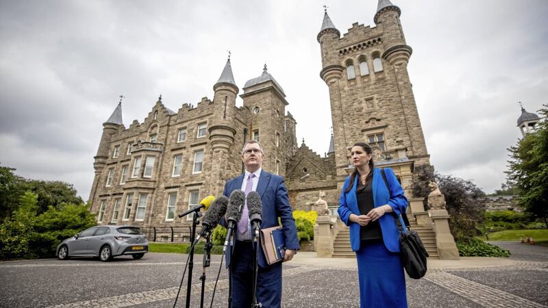 DUP leader Sir Jeffrey Donaldson and MLA Emma Little-Pengelly pictured at Stormont Castle last week. The party&#39;s boycott has deepened the drift in Northern Ireland&#39;s public services and is further alienating a section of the Protestant community. Picture by Liam McBurney/PA Wire 
