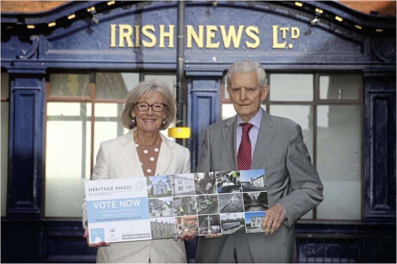 Irish News Chrirman Jim Fitzpatrick and Wendy Austin launch the Heritage Angel Awards for 2019. Picture by Hugh Russell