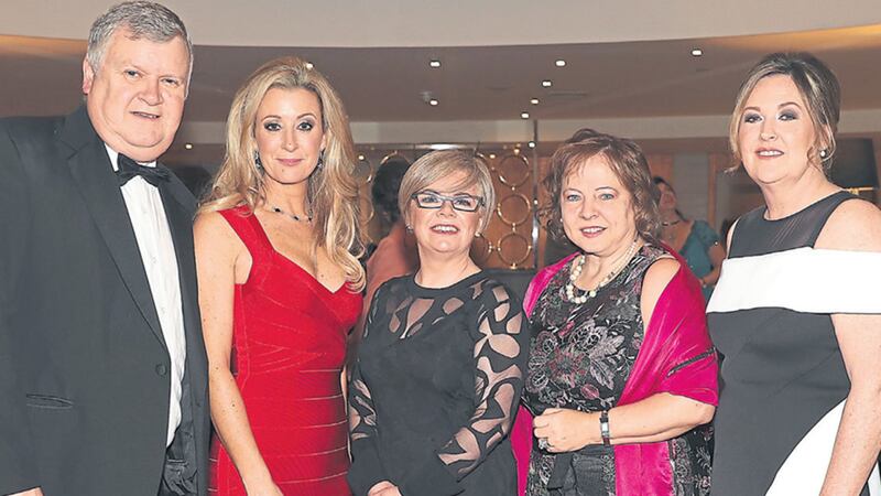 &nbsp;From left, Irish News business editor Gary McDonald, guest speaker Lady Chanelle McCoy, Irish News sales operations manager Sinead Cavanagh, Women In Business chair Imelda McMillan and Women In Business chief executive Roseann Kelly at the awards ceremony at the Crowne Plaza Hotel in south Belfast last night