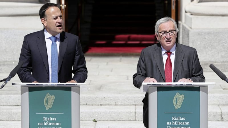 Taoiseach, Leo Varadkar (left) with the President of the European Commission, Jean-Claude Juncker, during a press conference at Government Buildings, during his visit to Dublin, ahead of the European Council on 28-29 June. Picture by Brian Lawless/PA Wire 