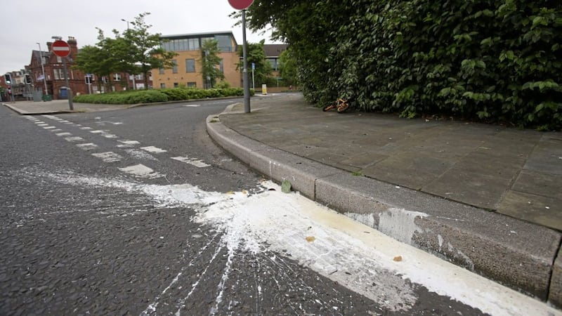 Paint bombs were thrown in the Short Strand area of east Belfast. Picture by Mal McCann 