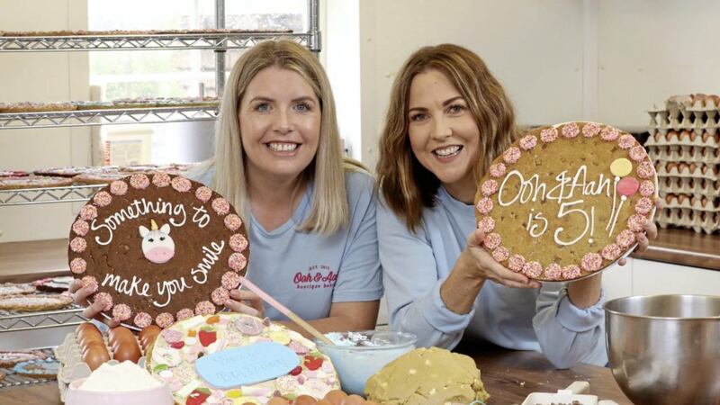 Ruth Armstrong and Barbara-Anne McMullan, owners of Ooh &amp; Aah Cookies, celebrate five years in business. Picture: Darren Kidd /Presseye 