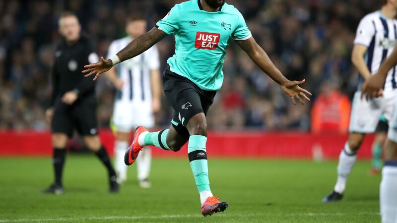 &nbsp;Derby County's Darren Bent celebrates scoring his side's first goal of the game during the Emirates FA Cup, Third Round match at The Hawthorns. Picture by PA