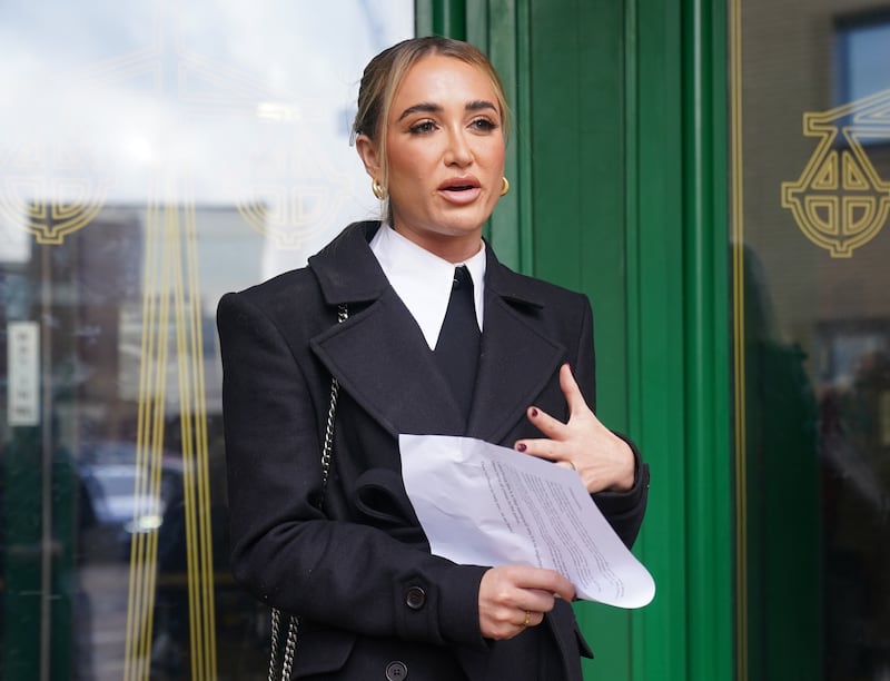 The Only Way Is Essex star Georgia Harrison issues a statement outside Chelmsford Crown Court after the confiscation hearing