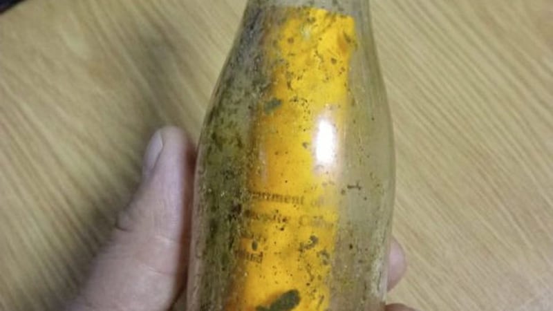 The &#39;drifter&#39; bottle containing a message from NUI Galway academics found in a bay in northwest Russia. Picture by Professor Ed Monahan 