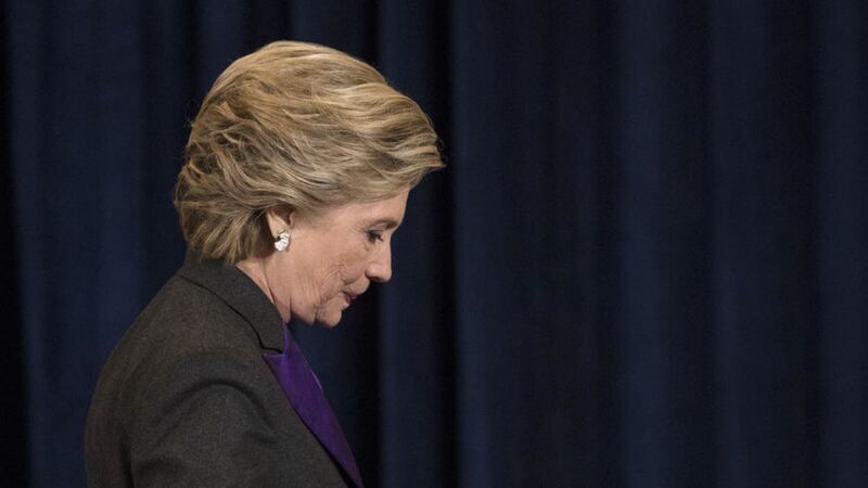 Defeated Democratic presidential candidate Hillary Clinton walks off the stage after speaking in New York Picture by Matt Rourke/AP 