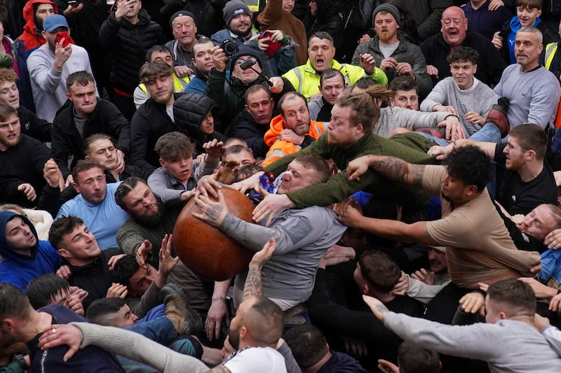 Players take part in the 824th Atherstone Ball Game