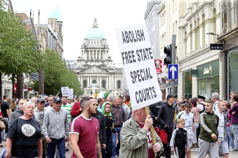 Republican marchers take part in the Anti-Internment League parade through Belfast City Centre. Picture by Mal McCann