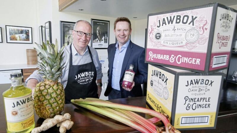 James McLornan (right), Musgrave&rsquo;s trading manager for wine and spirits and Gerry White, founder of Jawbox Gin 
