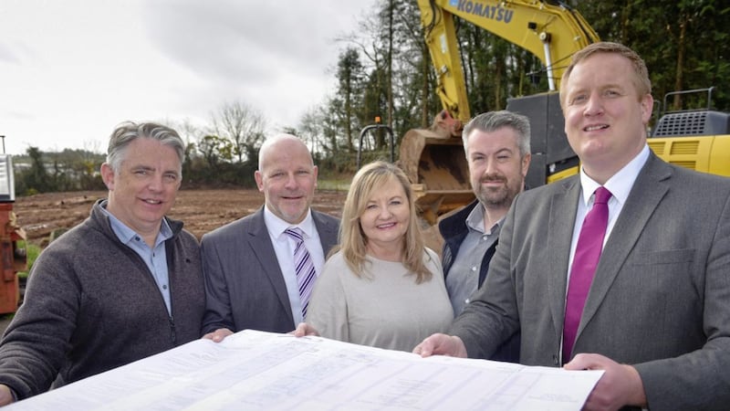 Pictured on the site of the National Autistic Society&rsquo;s planned new centre are (from left) James McAlorum and Uel McKibbin from Saba Investments, Shirelle Stewart and Timothy Glenn, both from the National Autistic Society, and Chris Sweeney (Osborne King) 