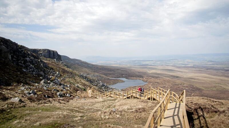 The boardwalk to the top of Fermanagh&#39;s Cuilcagh mountain 