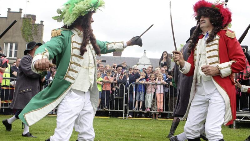 King William defeats King James at the annual Sham Fight at Scarva Co Down. Picture Matt Bohill Pacemaker Press 