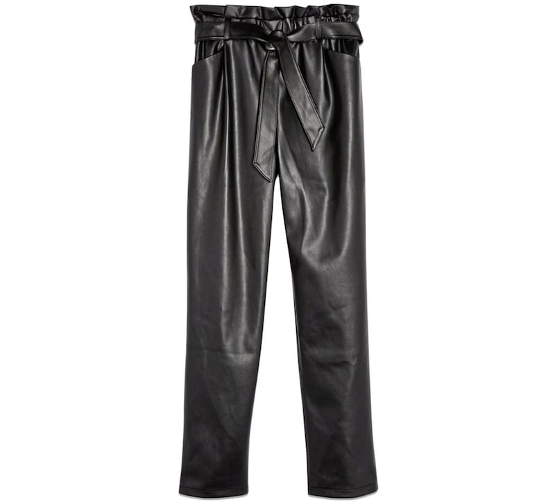 Miss Selfridge Black PU Paperbag Trousers, &pound;22.40 (were &pound;32), available from Miss Selfridge 
