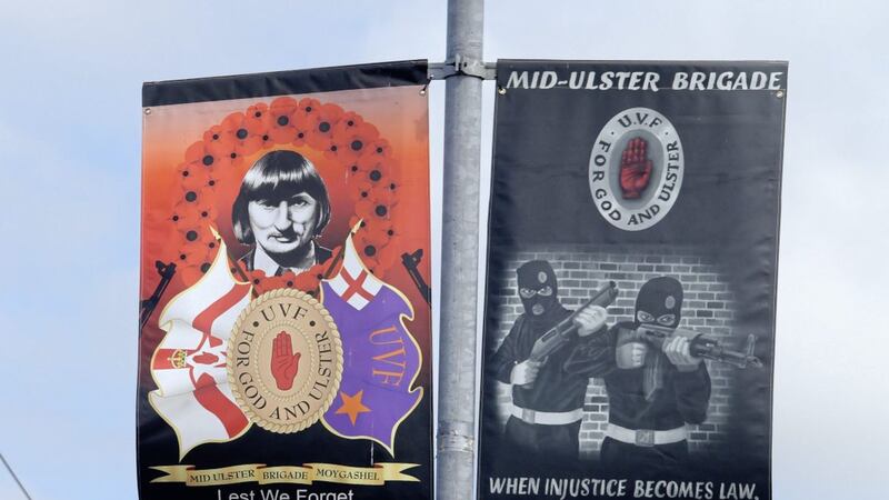 The banner featuring UVF killer Wesley Somerville has been erected in Moygashel, Co Tyrone 