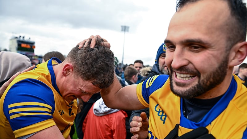 Conor Cox (left) and Donie Smith of Roscommon celebrate beating Mayo in Castlebar Picture by Ramsey Cardy/Sportsfile