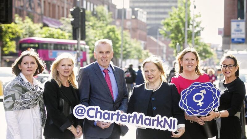 Pictured at the launch of the Gender Diversity Charter Mark Northern Ireland are: Angela Byrne, Allstate;Hester Larkin, Alexander Mann Solutions; David Sterling, Northern Ireland Civil Service; Imelda McMillan, Women in Business Chair; Roseann Kelly, Women in Business and Jackie Henry, Deloitte. 