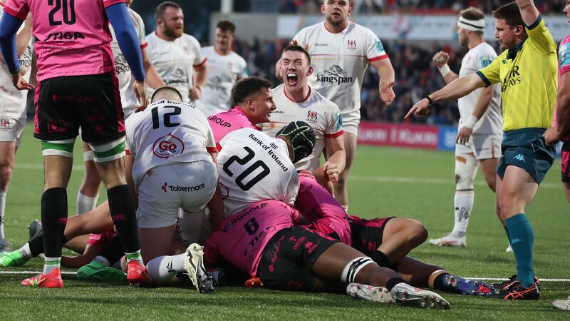 Ulster's Cormac Izuchukwu scores a try against Benneton during Friday's URC match at Kingspan Stadium.
Picture: Brian Little