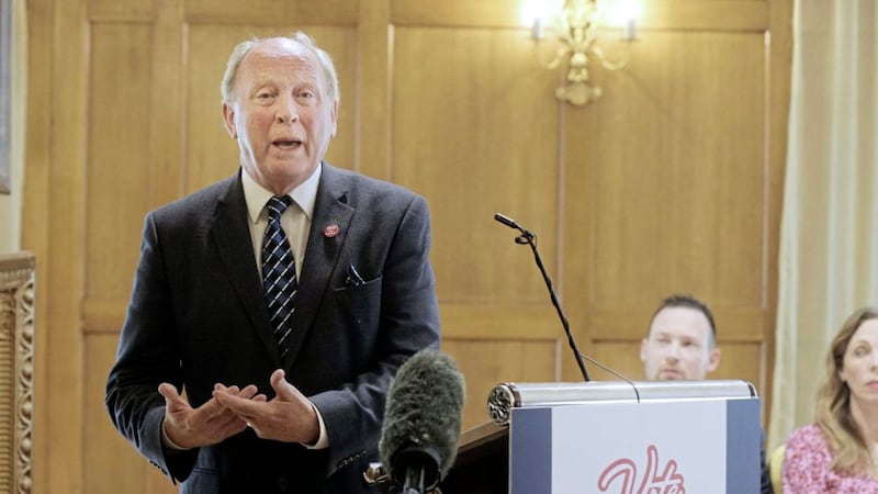 Jim Allister at the launch of the TUV manifesto. Picture: Hugh Russell 
