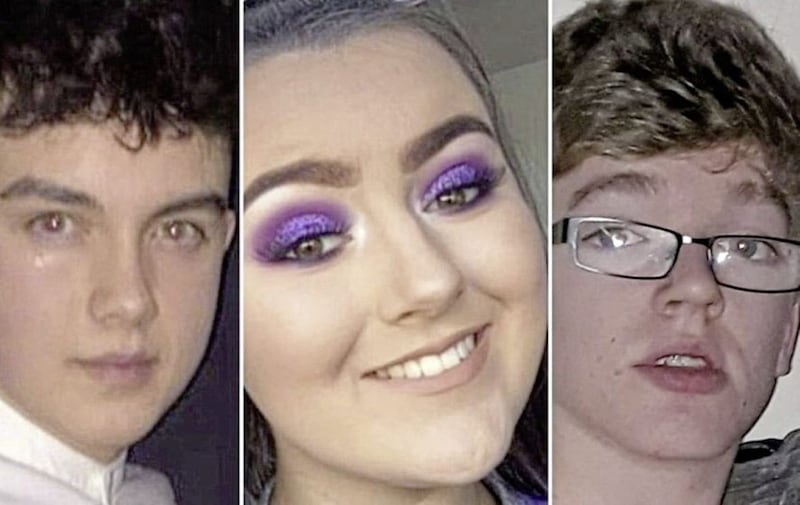 Connor Currie (16), Lauren Bullock (17) and Morgan Barnard (17) died during a crush outside the Greenvale Hotel in Cookstown in 2019 