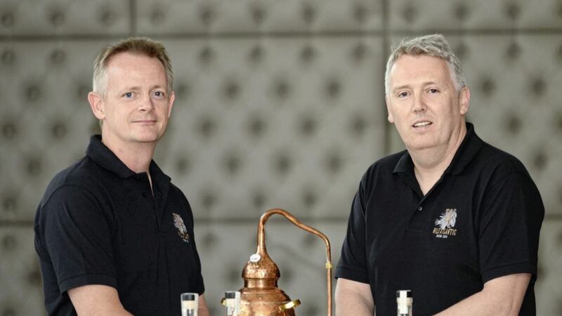 Brian Ash and Jim Nash of the Wild Atlantic Distillery in Aghyaran, Co Tyrone. Photo by Clive Wasson 