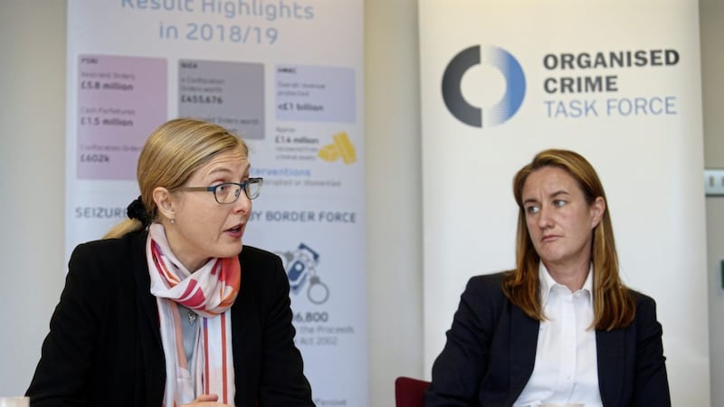Claire Archbold from the Department of Justice and PSNI Detective Superintendent Rachel Shields at the launch of the Organised Crime Task Force annual report. Picture Mal McCann. 
