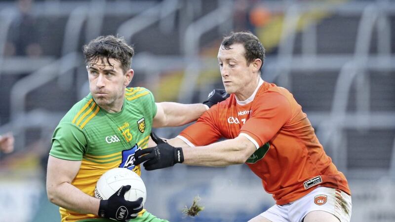 Ryan Kennedy damaged ankle ligaments in the first half of the Armagh versus Tyrone Division One clash. Picture Margaret McLaughlin. 