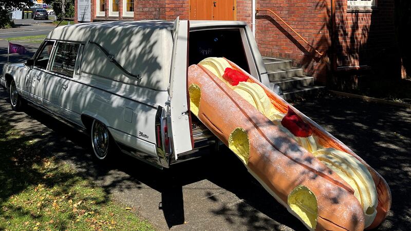 The doughnut was the latest creation by Ross Hall, who runs a business in Auckland called Dying Art which custom builds colourful coffins.