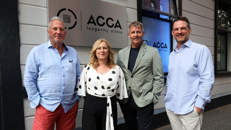 Pictured at the official opening are (L-R) co-founders Tracey Eisen, Jonathan Doherty and Liam Botham alongside Lord Ian Botham who made a special appearance. Picture by Press Eye