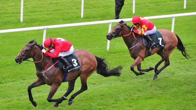 Gordon Lord Byron (left) on his way to winning the The Greenlands Stakes at the Curragh on Irish Guineas weekend last month. Picture by Press Association