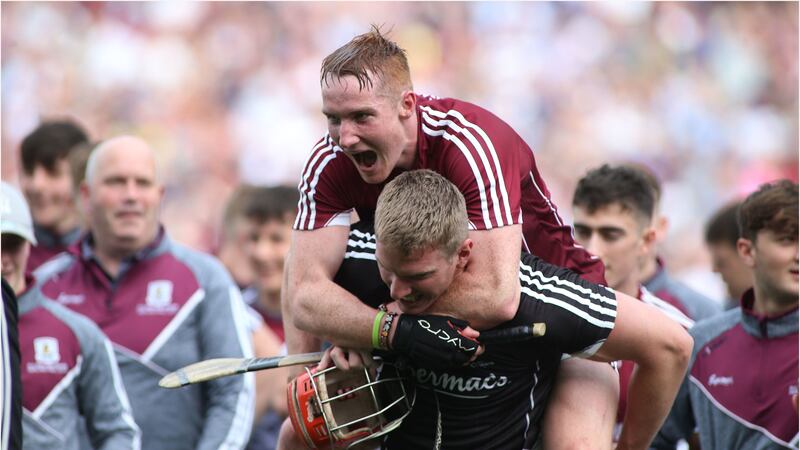 Conor Whelan and James Skehill celebrate Galway's All-Ireland success at Croke Park Picture by Hugh Russell