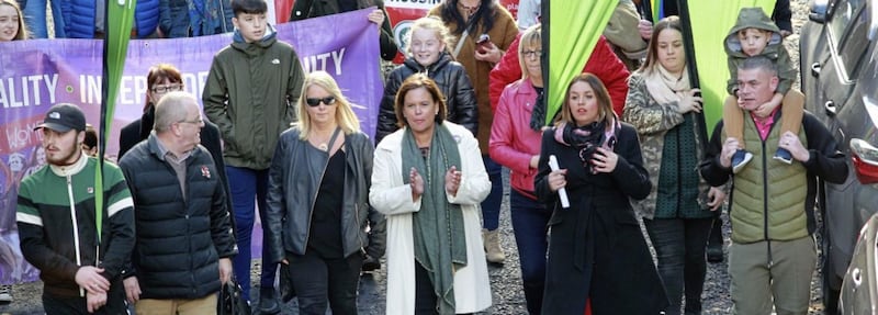 Sinn Fein president Mary Lou McDonald led the party's the civil rights 50th anniversary march in Derry. Picture by Margaret McLaughlin