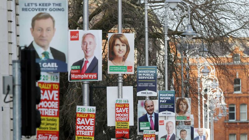 Election posters outside Government Buildings in Dublin as the 2016 general election campaign gets underway. Picture by&nbsp;Niall Carson, Press Association&nbsp;
