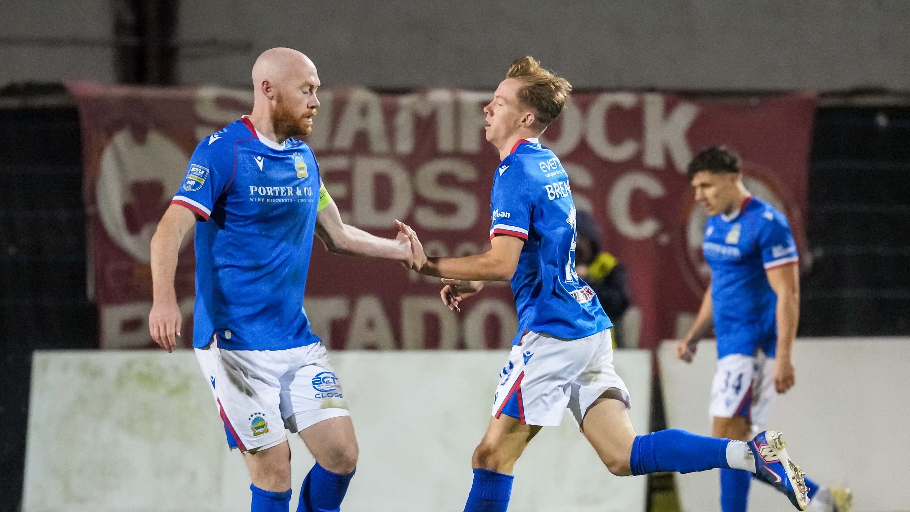 Linfield's Rhys Brennan celebrates his goal against Portadown during the BOYLE Sports Premiership match at Shamrock Park, Portadown. Photo by David Maginnis/Pacemaker Press