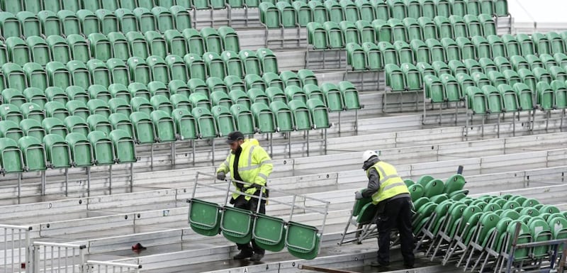 Seating being installed at the site in Phoenix Park, Dublin, where Pope Francis will perform the closing mass of the World Meeting of Families 2018 on Sunday. Picture by Laura Hutton, Press Association