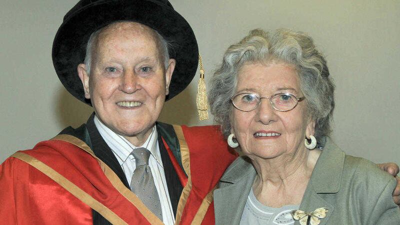 Eileen Doherty pictured with her husband &lsquo;Paddy Bogside&rsquo; when he received an honorary Doctor of Laws (LLD) degree from the University of Ulster in 2010. 