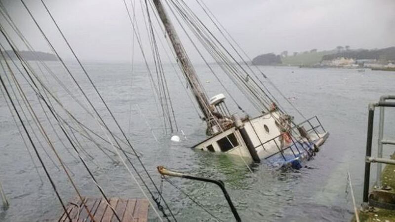 A boat sank in Portaferry harbour with around 1,000 litres of diesel onboard. Picture from BBC 
