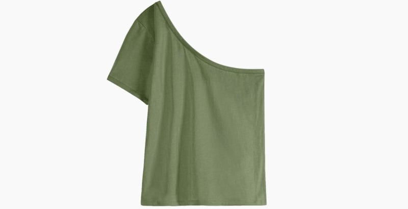 One-Shoulder T-Shirt in Khaki Green, &pound;29, Hush 