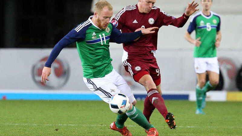 Liam Boyce in action for Northern Ireland against Latvia last year 