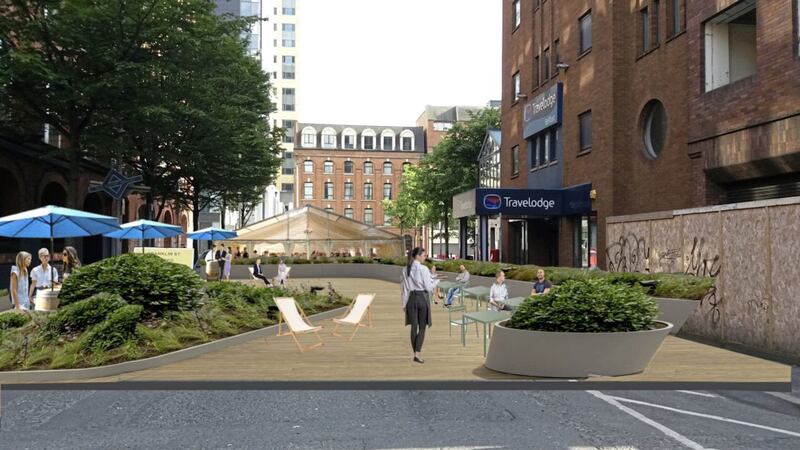 An impression of how Brunswick Street in Belfast could look under the Linden Quarter BID proposals. 