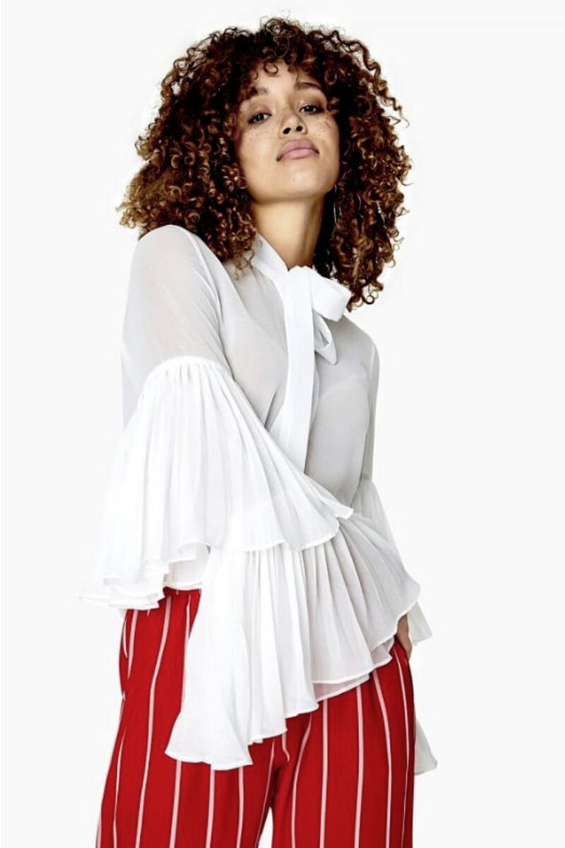 Girls on Film Ivery Pussybow Blouse with Fluted Sleeves, &pound;24, Little Mistress 