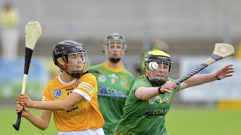 Antrim&#39;s Caitrin Dobbin in action during last weekend&#39;s National Camogie League Division 2 semi-final win over Meath at Inniskeen. Pic by Bert Trowlen  